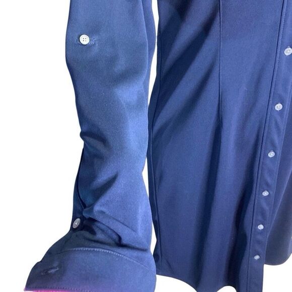 J Crew Navy Blue Belted Long Sleeve/Tab Sleeve Button Down Shirt Dress XS - Picture 4 of 6